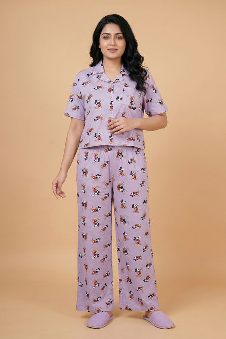 Zivame Mickey & Friends Knit Cotton Loungewear Set - Pastel Lilac — image 2